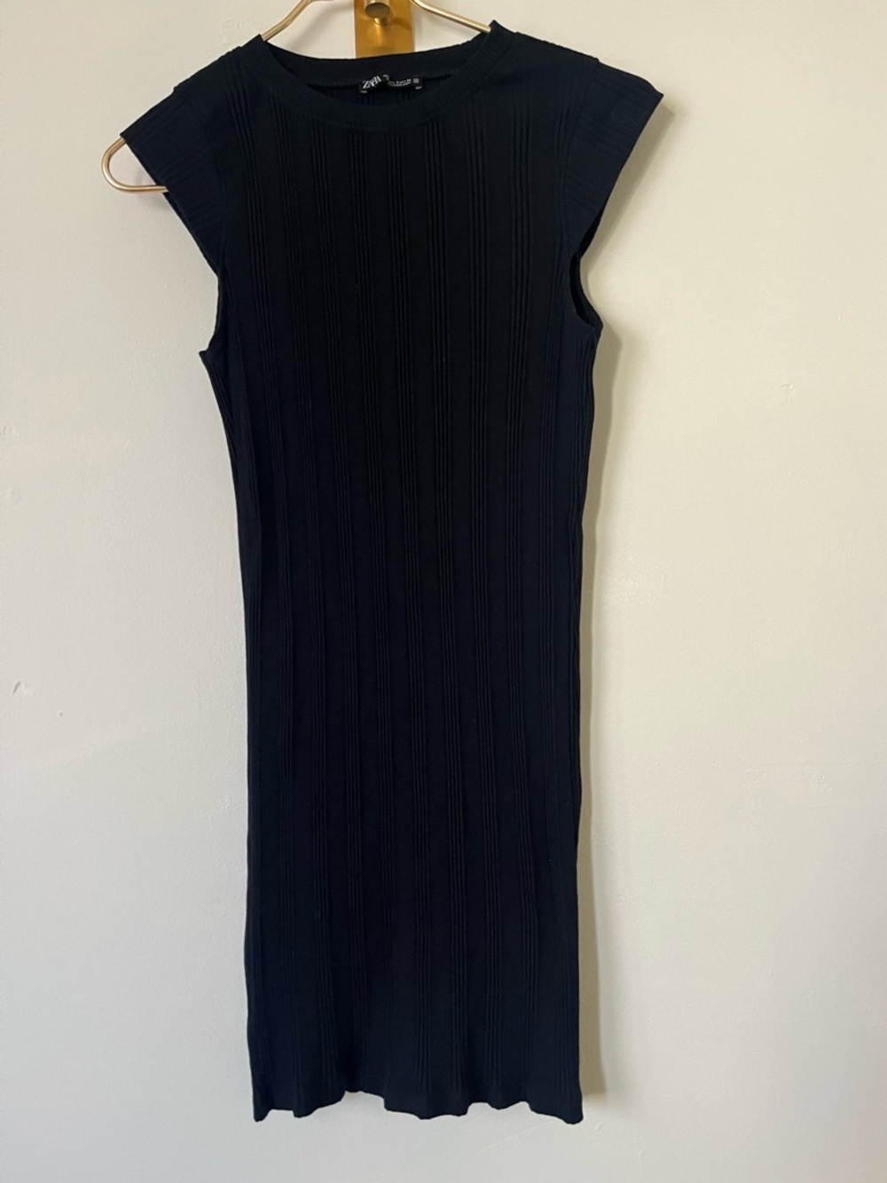 Zara Black Ribbed Sleeveless minimalist COTTON  basic mini Dress size S